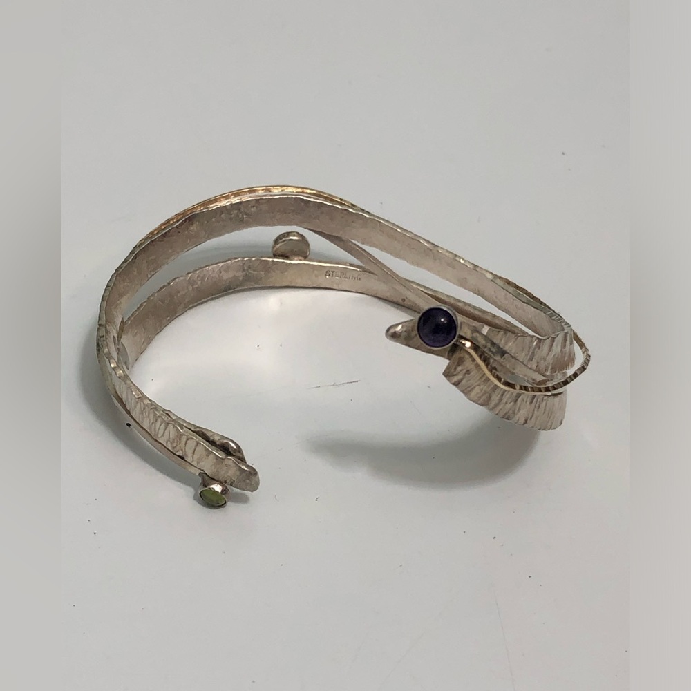 Vtg sterling silver Two Tone cuff bracelet women 28g - Picture 3 of 15